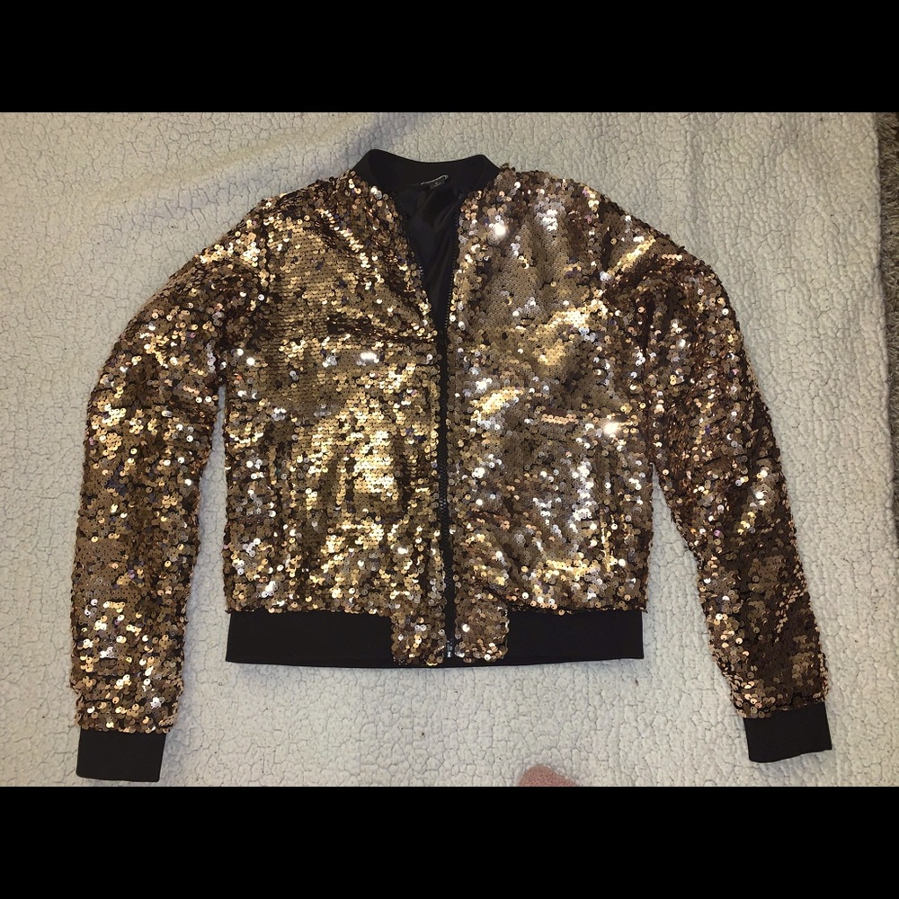 Sequined Rose Gold Bomber Jacket